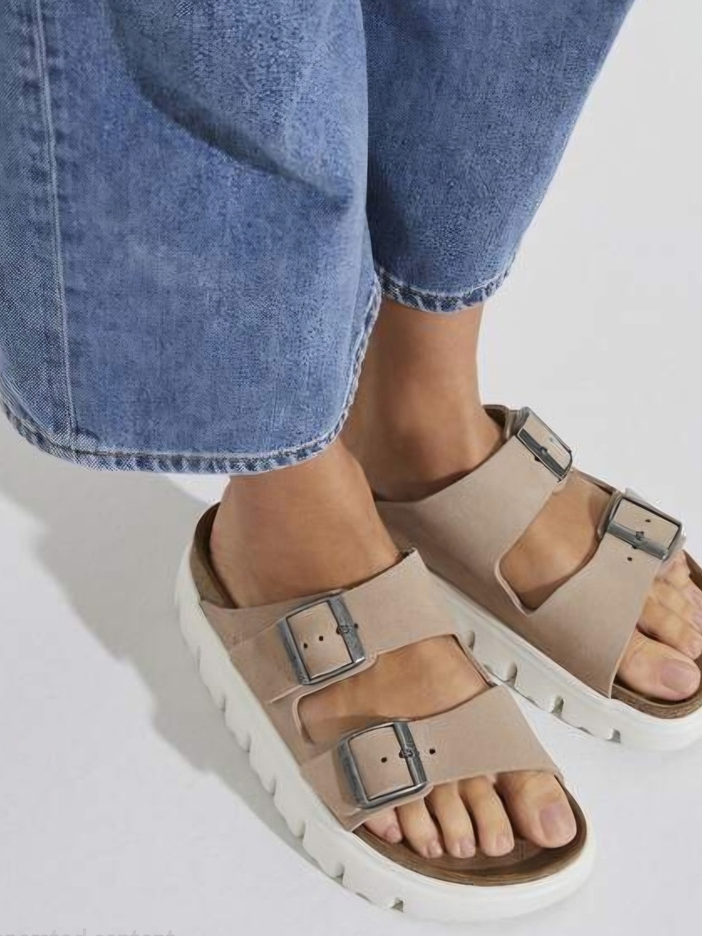 Papillio Beige Double-Buckle Platform Sandals